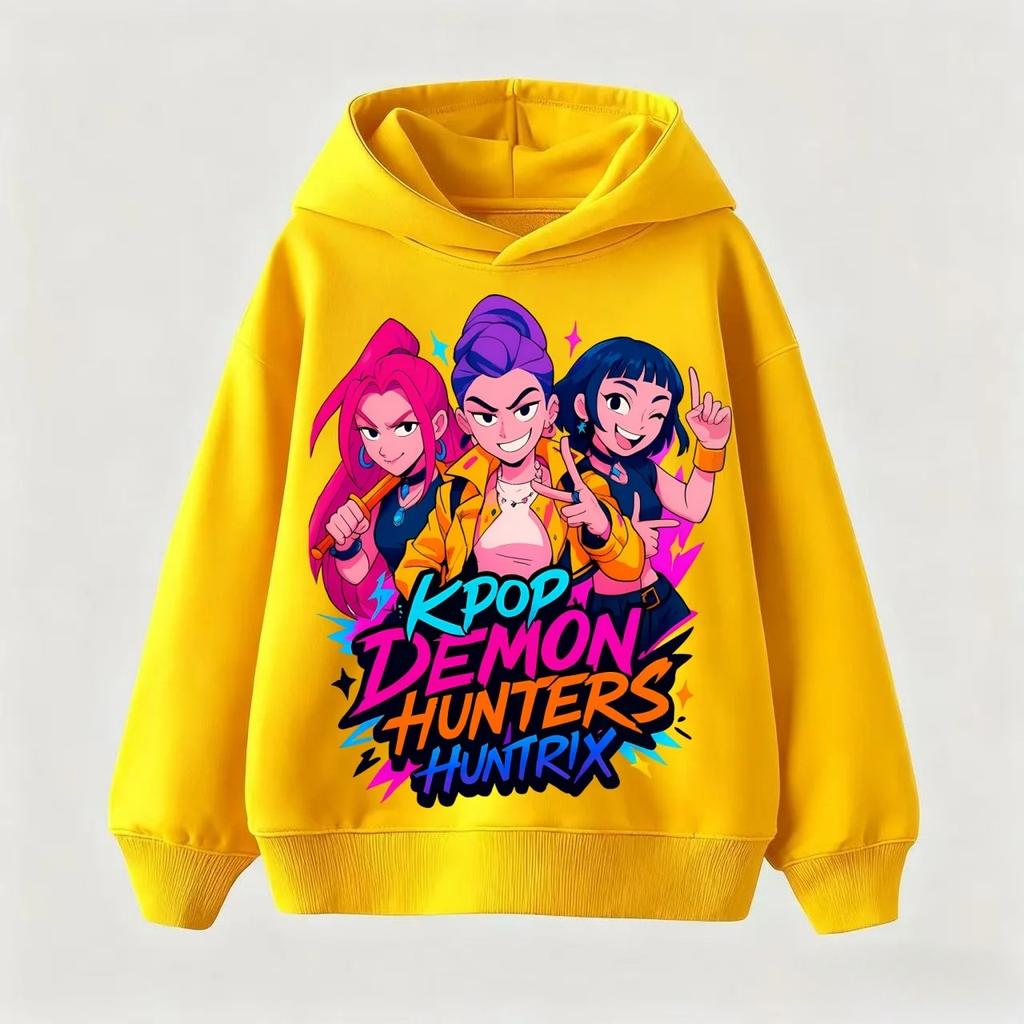 Koreanische Welle Teufelsjäger Druck Kinder Kapuzensweatshirt Junge Mädchen Herbst Winter Täglich Outdoor Lässig Locker Warm Weich Sportbekleidung