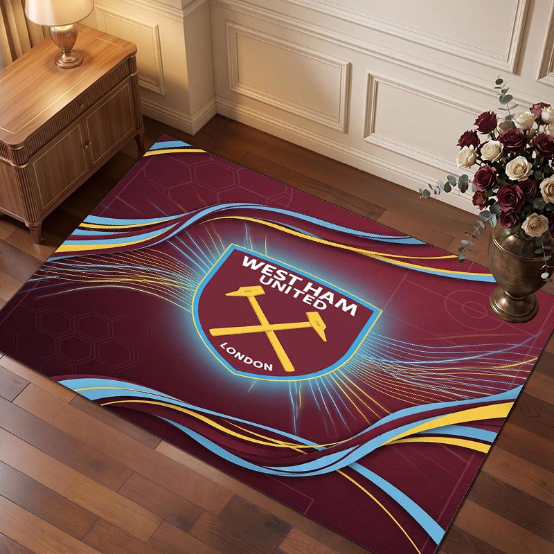 Tappeto in Velluto di Cristallo con Stampa del West Ham United Football, Comodo Assorbente d'Acqua Antiscivolo Tappeto per Pavimenti Interni