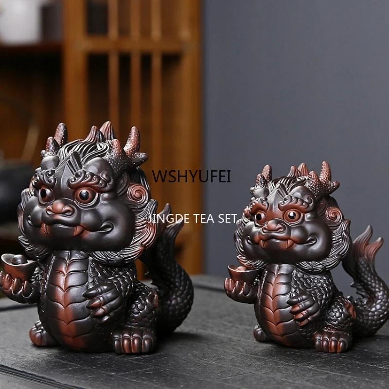 1pcs Purple pottery Chinese Dragon Tea Pet Living Room Tea Table ornament Home decoration accessories Tea Tray Decoration
