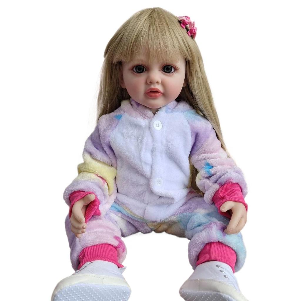 Reborn babydukke langt blondt hår jente naturtro 55 cm 22 tommer helkroppssilikon Nyfødt Bebe Princess Småbarnsbadeleke