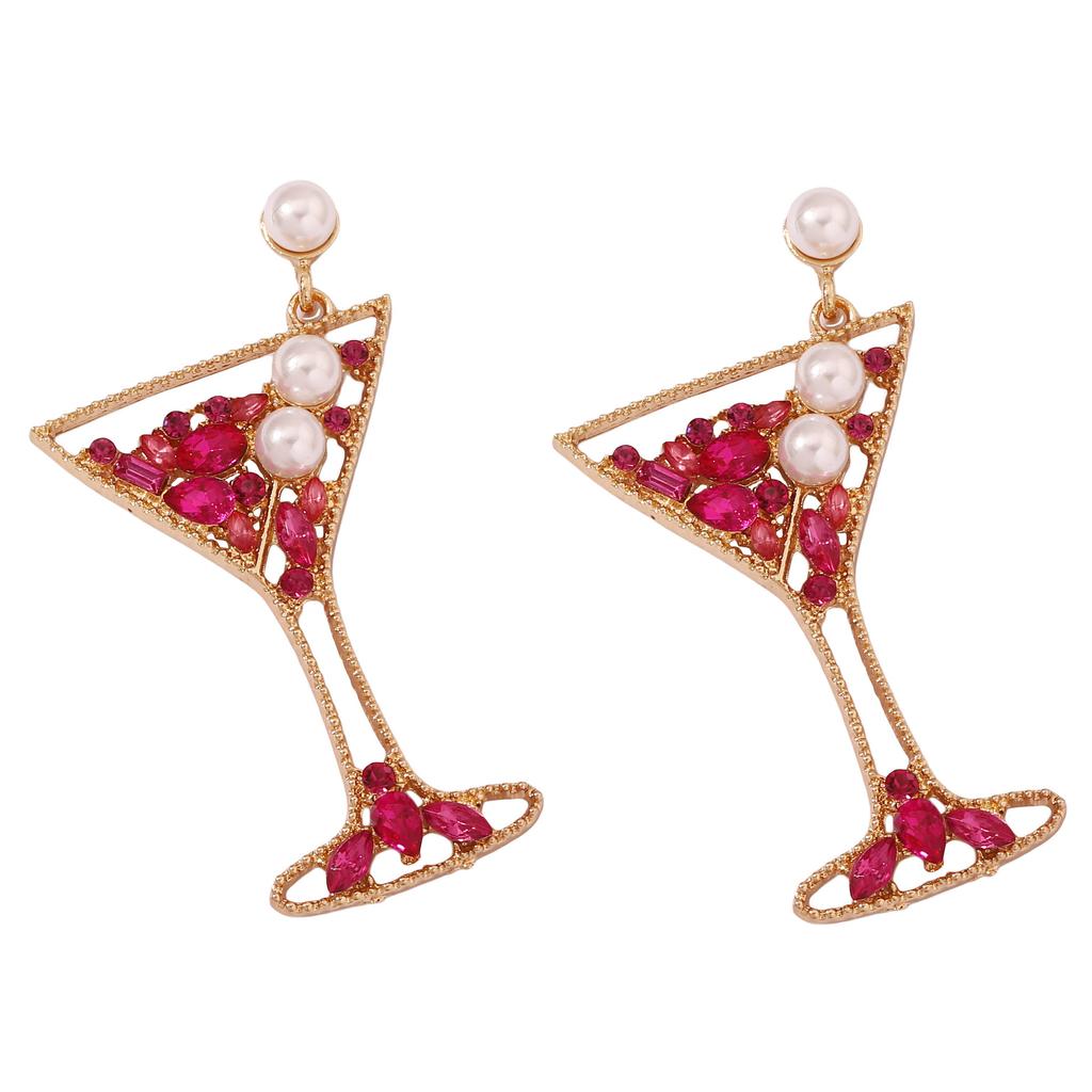 Wine glass series pearl-encrusted diamond hollow alloy earrings fashion creative versatile temperament earrings