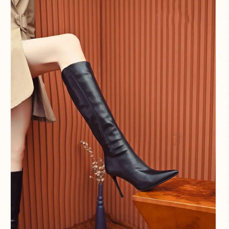 Super fire thin heel high boots women's 2025 new autumn and winter pointed fashion high heel versatile niche side zipper boots women