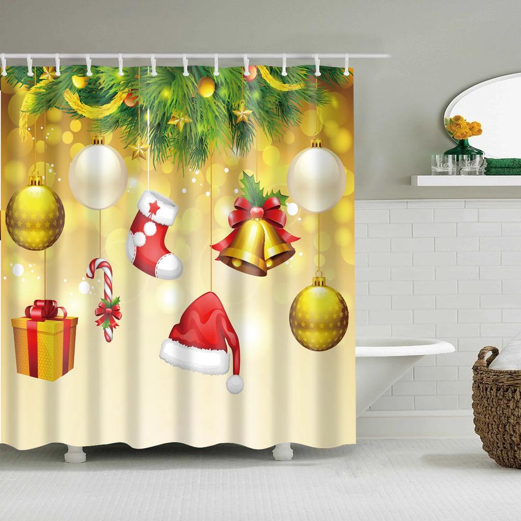 Waterproof Merry Christmas Bathroom Shower Curtains Snowman Santa Bell Elk Pattern Bath Curtain for Bathroom Home Decor