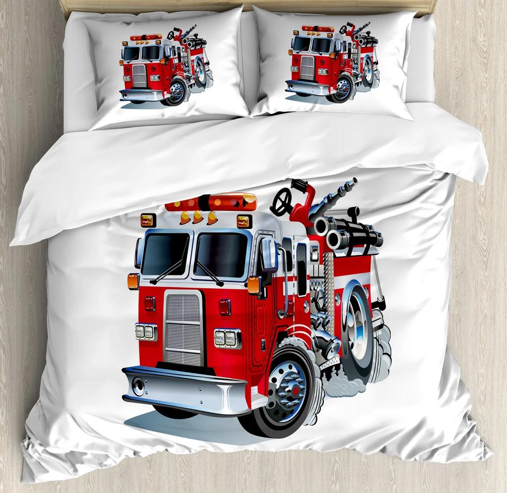 Fire Truck Fireman Duvet Cover King Queen Full Twin Size Cartoon Bedding Set for Boys Teens Polyester Quilt Cover