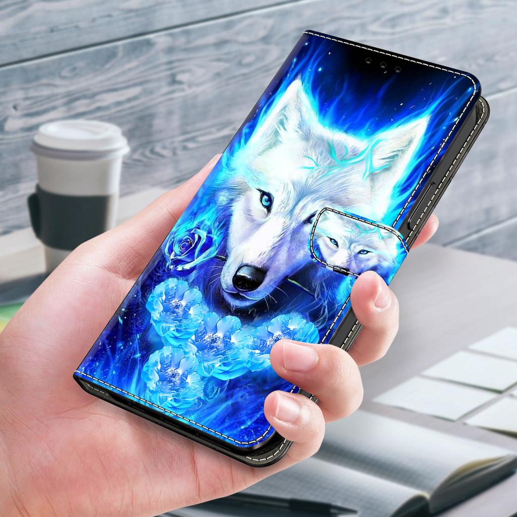 Cool White Wolf Pattern PU Leather Wallet Phone Case Shockproof Card Slots for iPhone,Samsung,Huawei,Xiaomi,Motorola,Oppo,Google,Nokia,LG,Oppo,Sony.