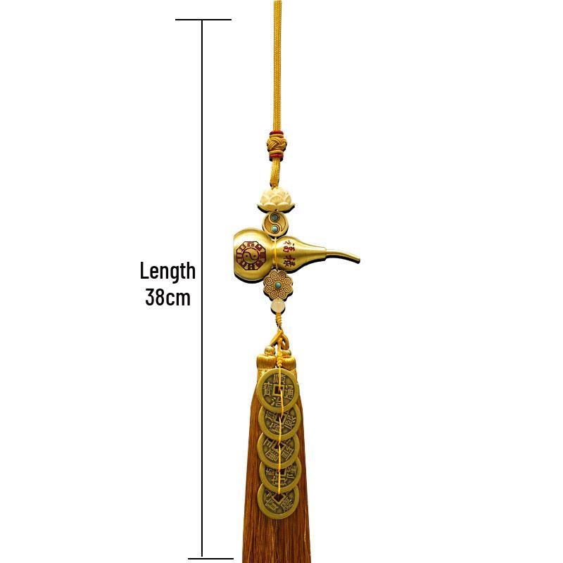 Brass Five Emperors Coins with Copper Gourd for Happiness, Prosperity, and Health - Auspicious Knot for Front Door or Bedroom