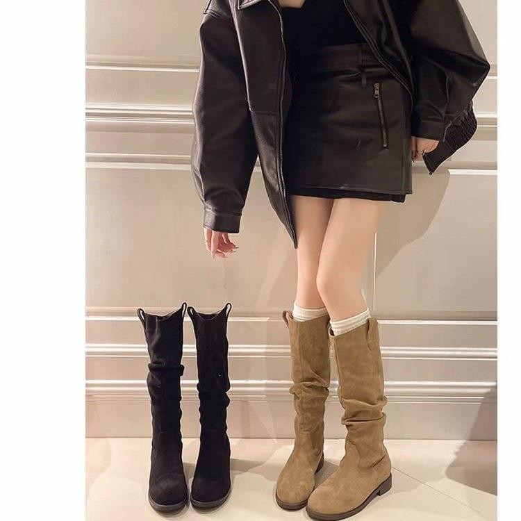 New fashion fashion boots high boots autumn thick heel but long boots women pile versatile knee boots no