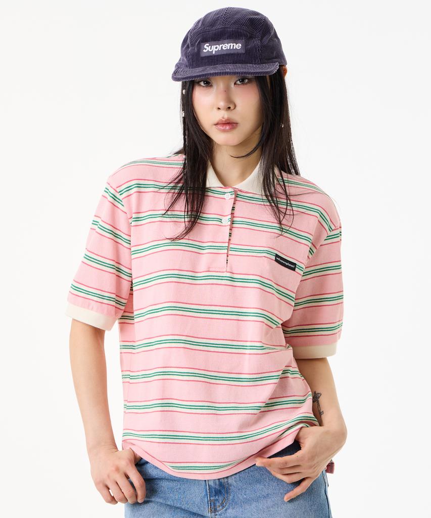 UNKNOWN PLANET Retro Multi-Stripe Polo Shirt Pink