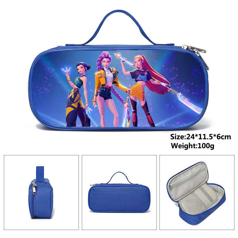Huntrix Kpop Student Blue Compartmentary Pencil Bag Kpop Witch Hunter Student Storage Stationery Bag Pencil Bag