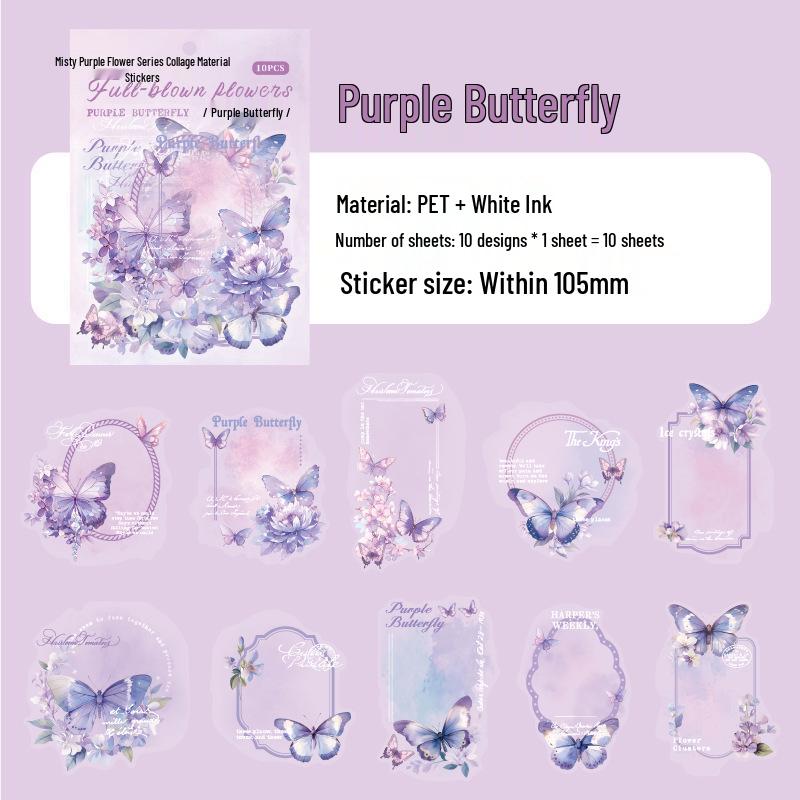 Misty Rain & Bloom Series - Paper-like PET Stickers for Collage Journals, DIY Decoration - 10 Sheets, 6 Styles