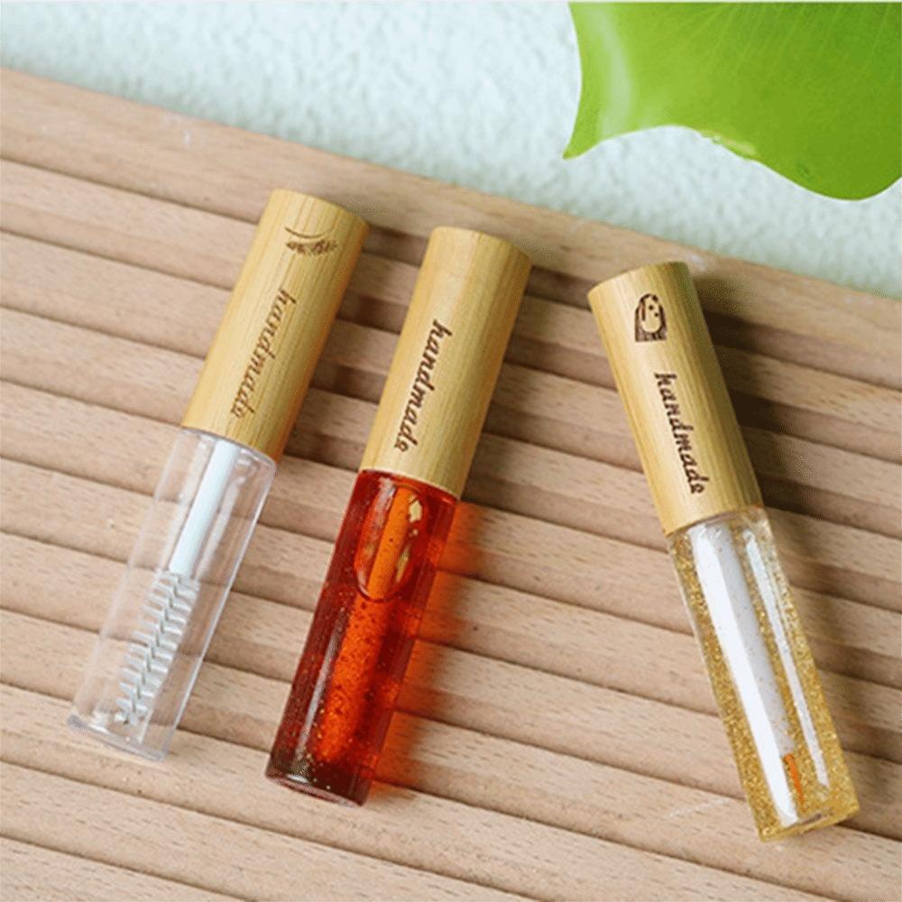 Compact Cosmetic Container Bamboo Lid Lip Gloss Tube Portable Mascara Container  Women