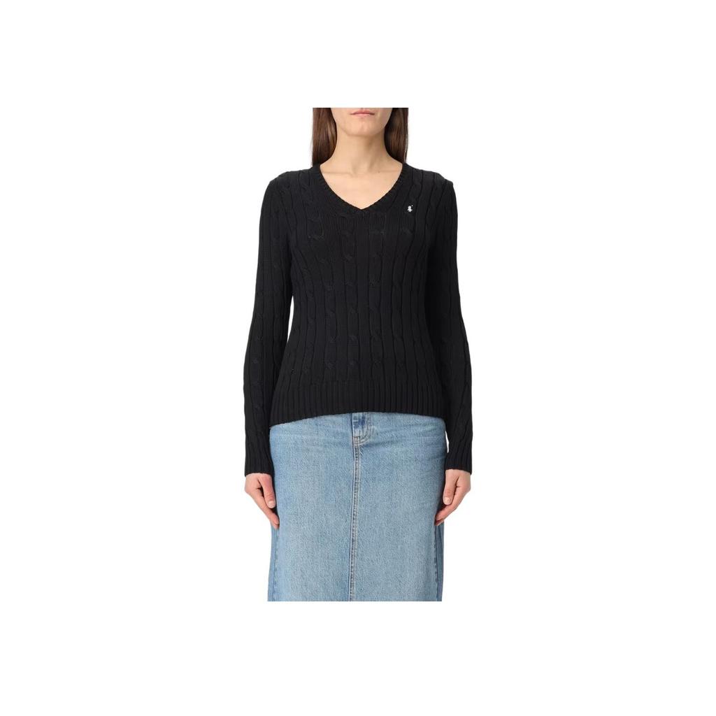 Polo Ralph Lauren Solid V-Neck Long Sleeve Sweater Women Sweater Black 211891641-017