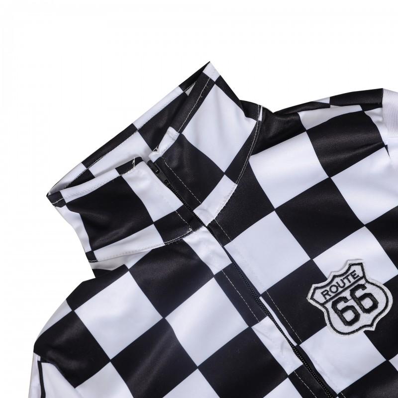 Womens Long Sleeve Plaid Cheerleading Outfit Sexy Performance Jumpsuit Stage Events