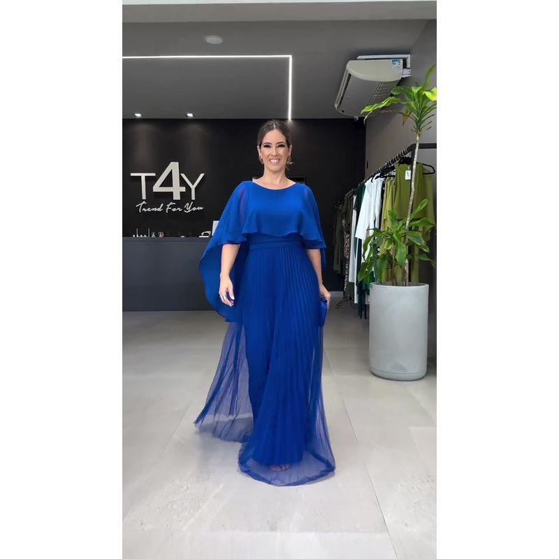 

2025 New Cross-Border Women clothes Plus size Shawl with Sleeves Dress Comfortable Casual Big Hemline Pleated DRESS Blue S