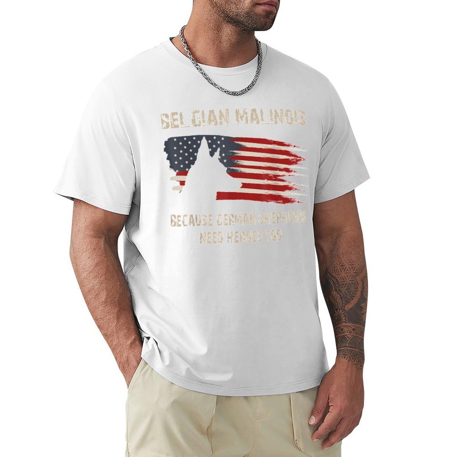 Belgian Malinois American Flag Tshirt Large Size Casual Short Sleeve Top S