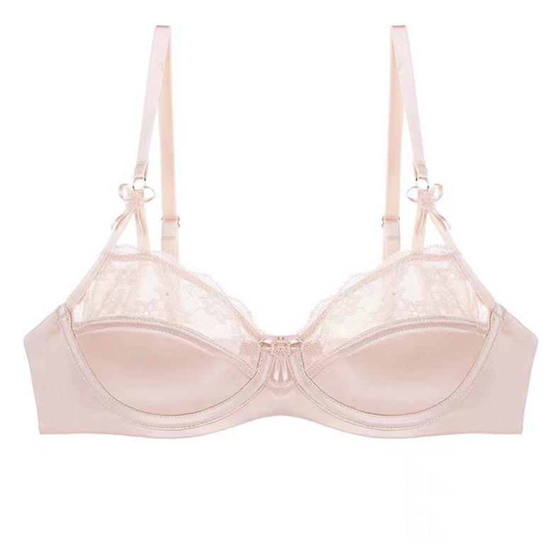 Sexy Französisches Sternzeichen Jahr Rotes Spitzen-Dünnbaumwoll-BH-Set, Brustminimierer Anti-Hänge-Vollbrust Damen-Dessous-Set
