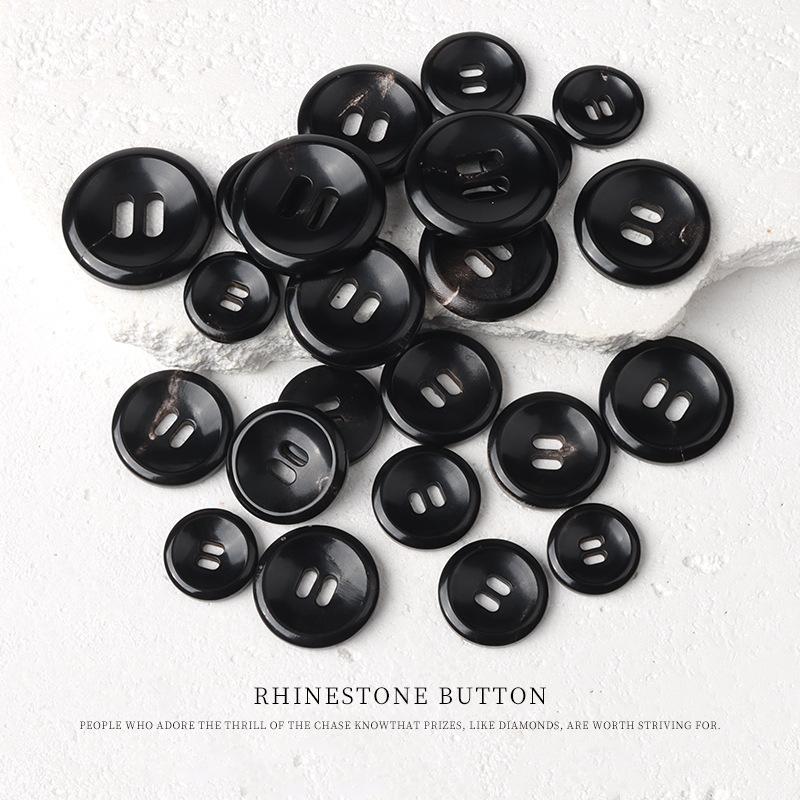 

5pcs Double Slot Eye Horn Black Button Blazer Coat Button Windbreaker Jacket Cardigan Sweater Coffee Button 15mm black
