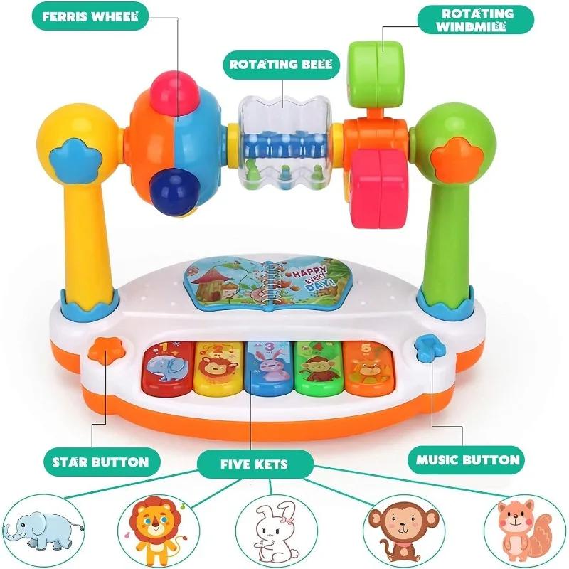 Baby Piano Toys Kids Rotating Music Piano Keyboard with Light Sound  Musical Toys for Toddlers Early Educational Music Toy Gifts