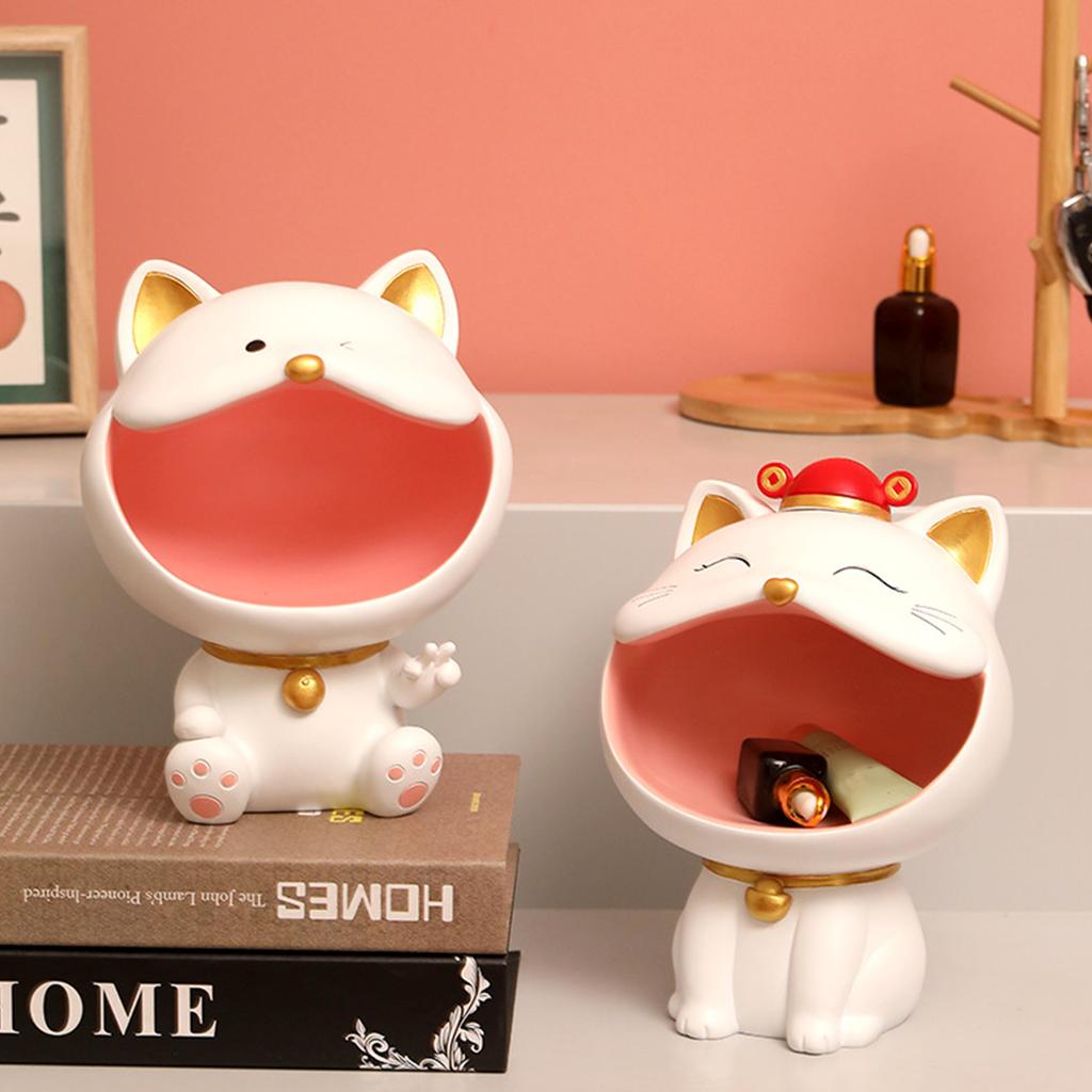 Resin Lucky Cat Statue Entrance Key Storage Ornament for Office Study Desk Decor
