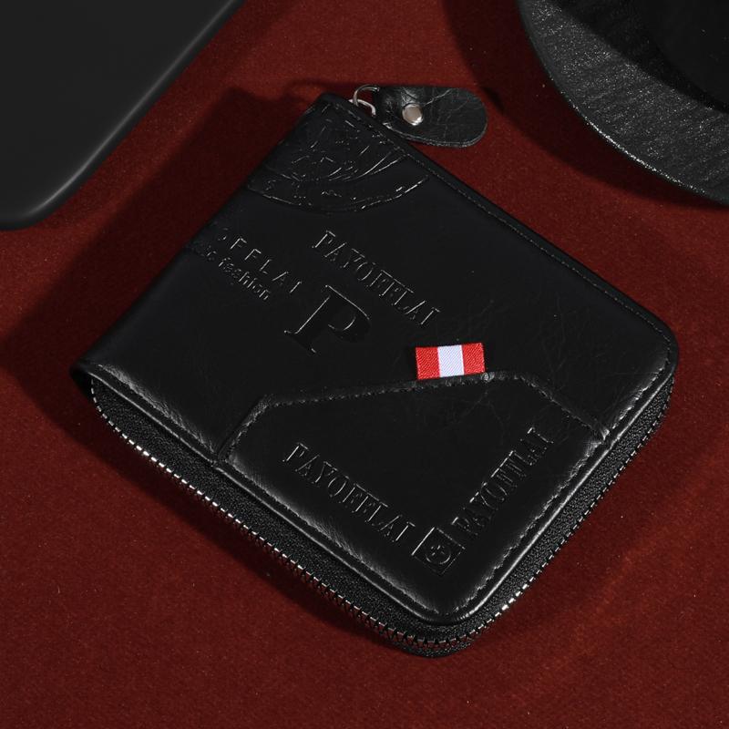 

Мужской короткий кошелек на молнии, держатель для нескольких карт, кожаный кошелек двойного сложения с зажимом для денег и карманом для монет, подарок для мужчин