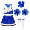 Girls Cheerleading Outfit Sleeveless V Neck Crop Top and Elastic Waist Skirt Set with Bowknot 2Pcs Hand Flowers