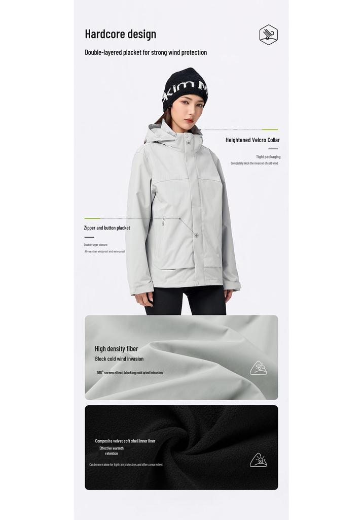 Men's and Women's Soft Shell Mountaineering Jacket, Three-in-One with Detachable Fleece Liner, Water-Repellent, 2026 Model.