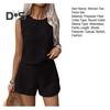 2-teiliges Damen-Outfit, ärmelloses Tanktop mit Hohlrücken und weiten Shorts, lässiger, lockerer Lounge-Anzug