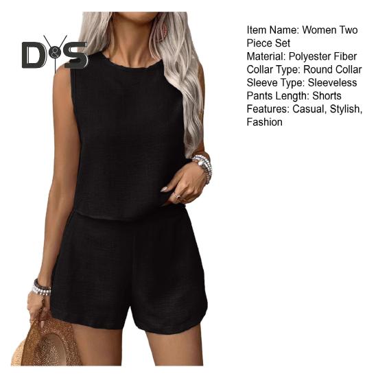 Γυναικείο Σετ 2 Τεμαχίων Αμάνικη Αθλητική Μπλούζα με Ανοιχτή Πλάτη και Σορτς με Φαρδύ Πόδι, Καθημερινό Άνετο Σετ για Χαλάρωση