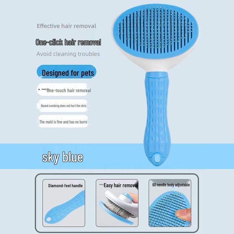 Pet Grooming Comb: Depilatory Brush for Cats & Dogs - Removes Loose Hair & Massages Teddy Bichon & Long-Haired Breeds