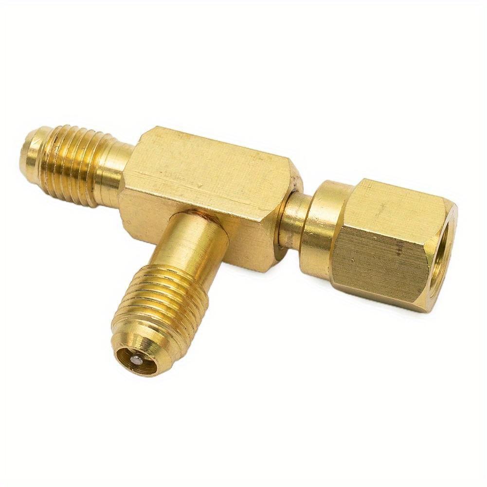 1Pc T Type Adapter With Rotary Connector 1/4 SAE External Thread Accessories New Pump Solid Brass Refrigeration Service Valves