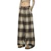 Women's Retro Plaid Wool Wide-Leg Pants - Loose, Versatile Design for Autumn/Winter