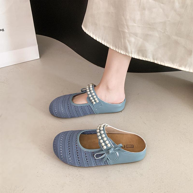 

Platform shoes bag head half slippers women s outer wear 2025 new spring and summer one-pedal woven cool slippers 40