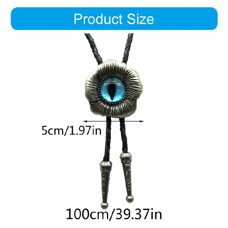 Bolo Tie for Unisex Western Bolo Tie Vintage Flower Evil Eyeball Pendant Faux Leather Rope Adjustable Necktie Necklace