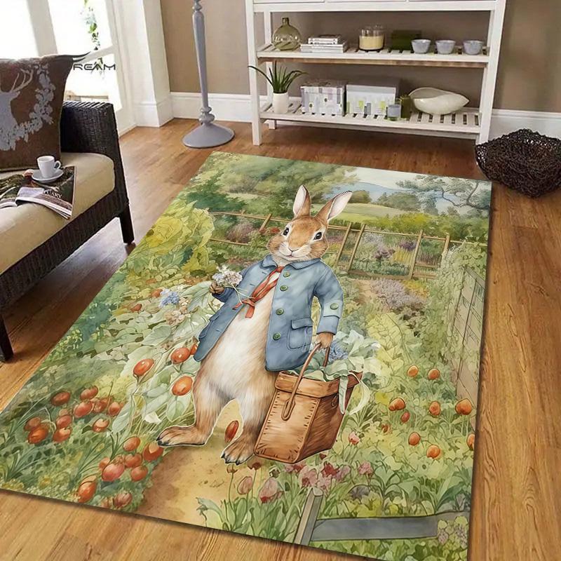 Peter Rabbit2 Flannel Pattern Square Carpet,Area Rug,Carpet Rug for Living Room Bedroom Sofa Playroom Decor,Non-slip Floor Mat