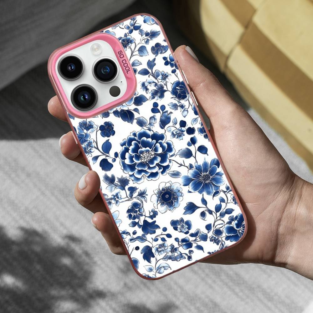 Blue White Porcelain Pattern Phone Case For iPhone 16,15,14,17,13,12,11,Mini,Pro,SE,XS,MAX Pink Matte Silicone Cover