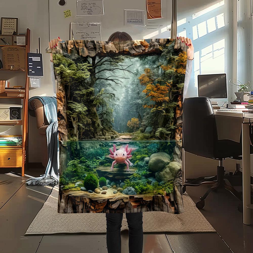 1PC Axolotl  Print FlAannel Blanket, High Quality Comfortable for All Seasons, Home Decor, Warmth and Comfort