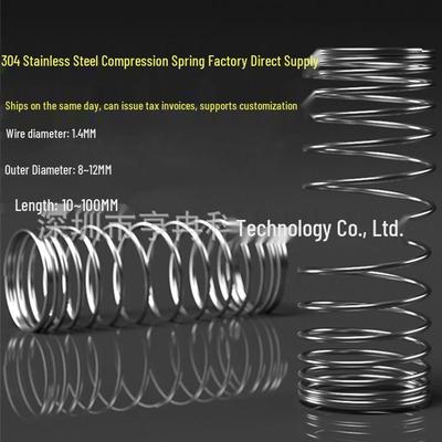 Stainless Steel Compression Spring, 1.4mm Wire Diameter, 8-16mm Outer Diameter, Right-Hand Thread