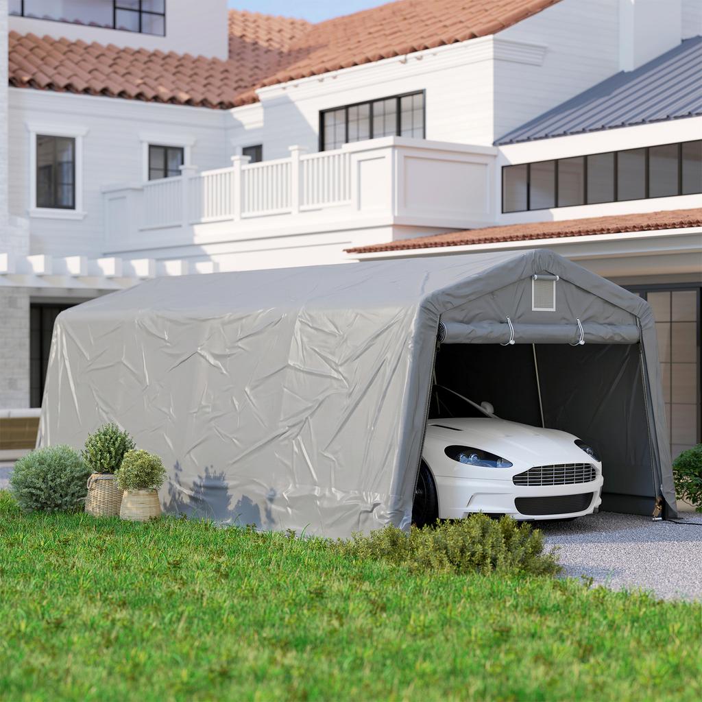 Garage Tent Carport Dim. 6.2L X 3.3W X 2.4H M Robust Galvanised Steel High-Density PE 150 G/m² Waterproof Anti-UV