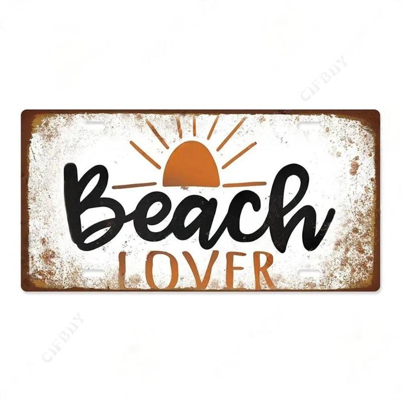 Beach Souvenir License Plate, Seaside Metal Sign 15x30cm