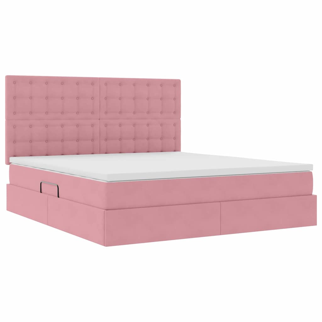 Storage Bed with Mattress Pink 160 X 200 Cm Velvet