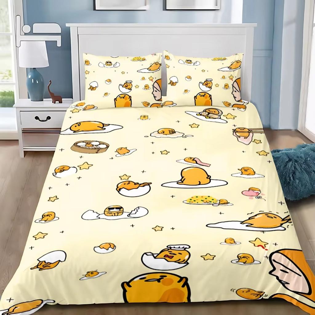 Funny Lazy Egg Duvet Cover Pillowcase,G-Gudetama Bedding Set Adult Boy Girl Bedroom Decoration Single Double Large Size