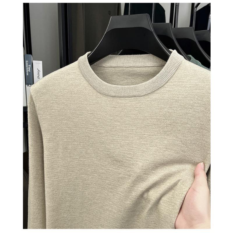 Men S Solid Color Round Neck Knit Sweater Autumn Base Top