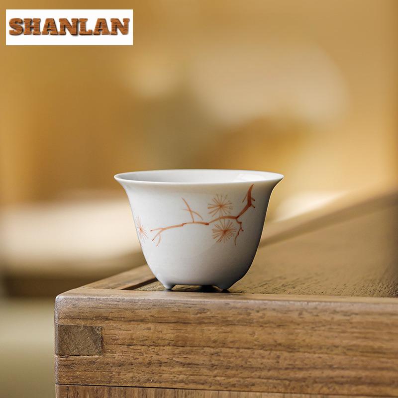 2pc/lot Hand-painted Pine Teacup Retro Tea Bowl Set Of Cups Tea-tasting Meditation Cup Jianzhan Master Cups Chinese Tea Set 40ml
