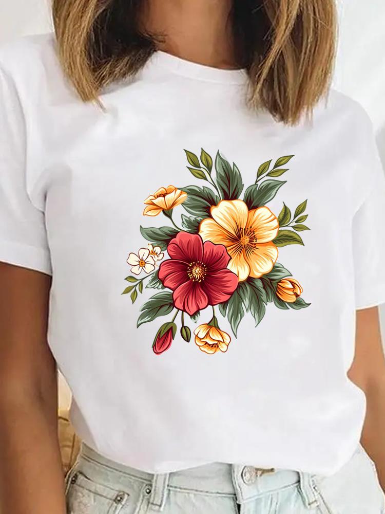 Tee Sweet Trend Flower Cute Clothes Clothing for Unisex Female Casual Top Short SleeveGraphic Tees Playeras De mujeres
