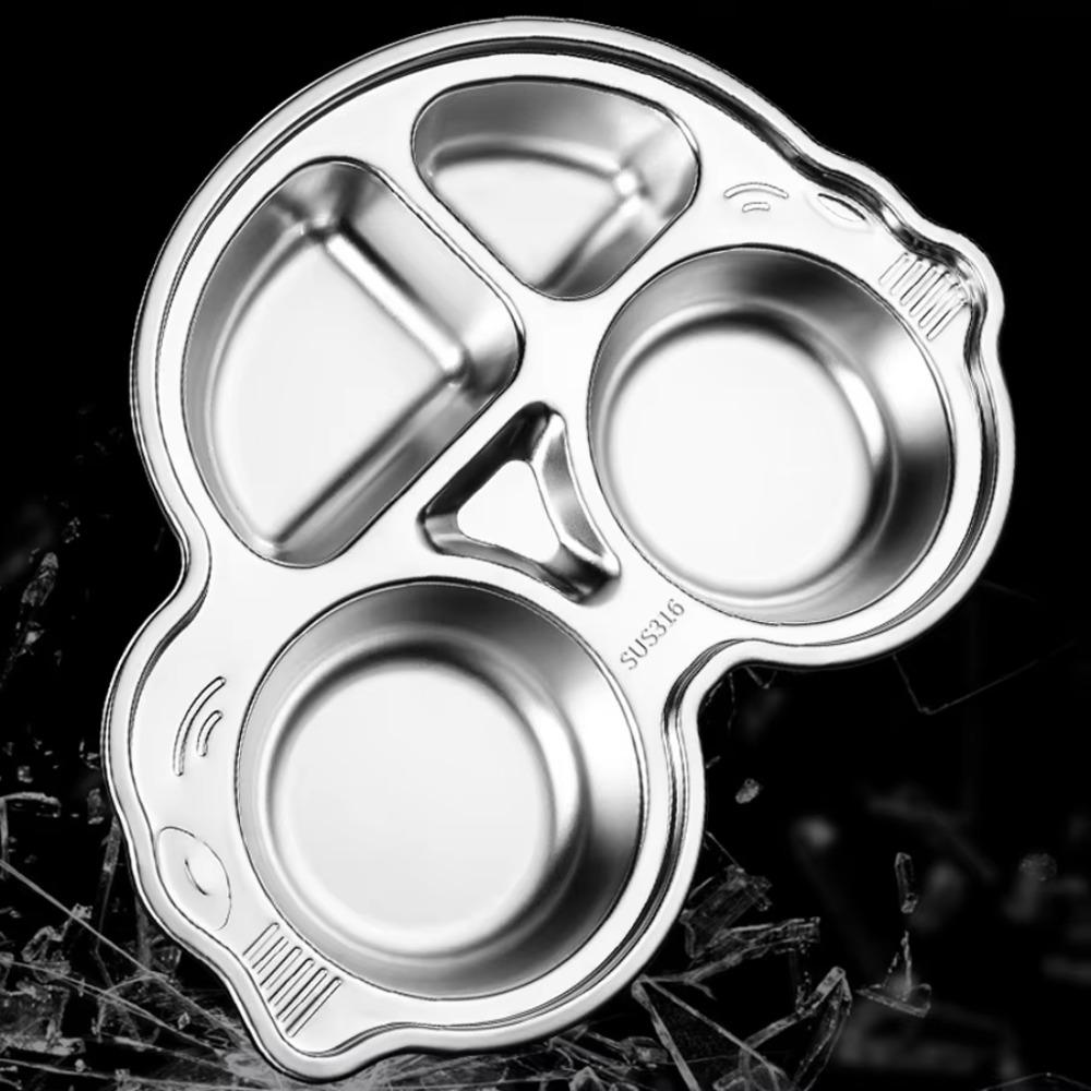 Divided Children's Dinner Plate Stainless Steel Snack Tray Cute Fruit Plate Gift