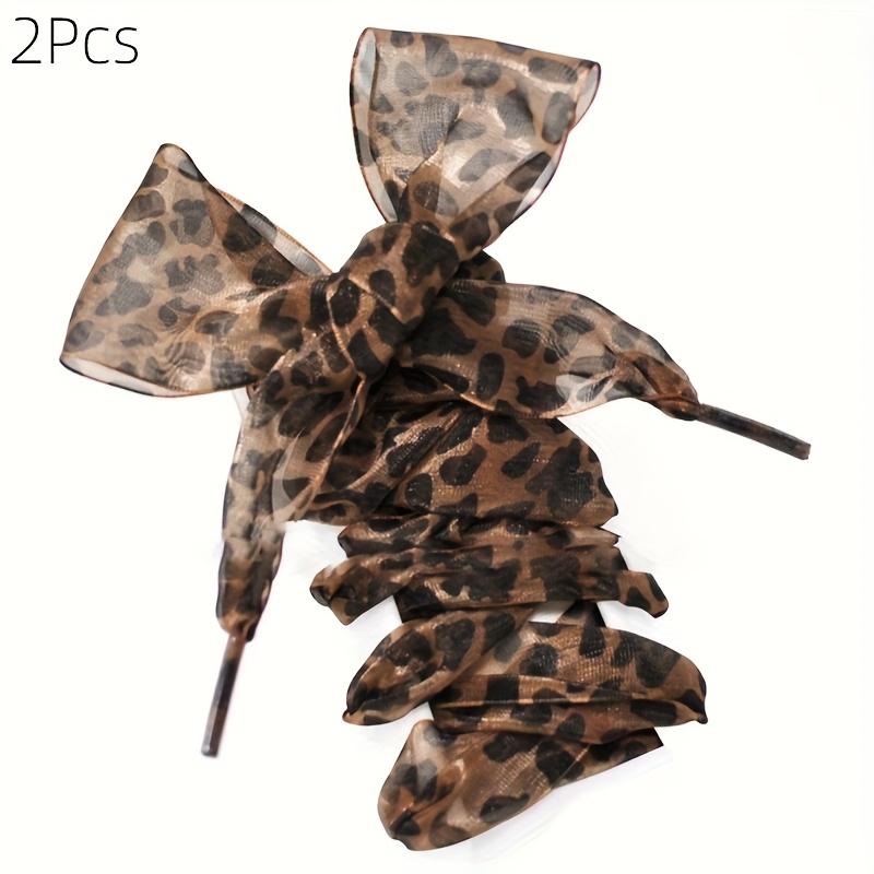 2 Stück Satin-Schnürsenkel mit Leopardenmuster | Stilvolle flache Schnürsenkel für Damenschuhe, 110 cm, Modische Accessoires