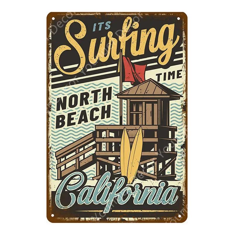Vintage Hawaii Surfs Up Beach Welcome Metal Tin Sign Ocean Poster for Cafe Bar Outdoor Decor Home Wall Decoration