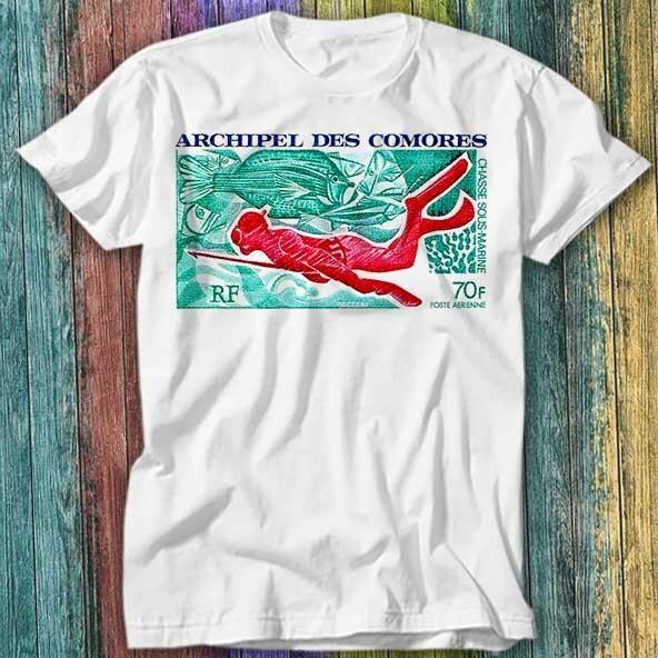 

1972 Comoro Islands Spearfishing Postage Stamp T Shirt Top Tee 547 S