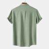 Men Solid Color Linen Short Sleeve Shirt Loose Casual Summer Button Up Top