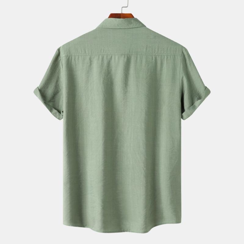 Men Solid Color Linen Short Sleeve Shirt Loose Casual Summer Button Up Top